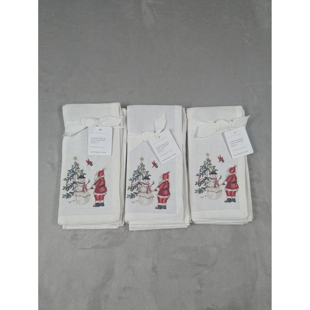 Pottery Barn Christmas In The Country Napkins 3 Sets Of 4 Santa Embroidered